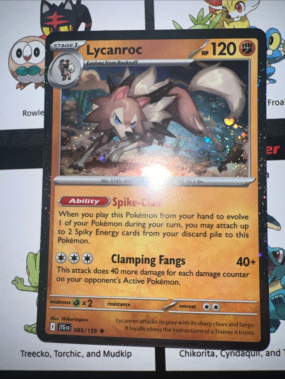 Pokemon Lycanroc Holographic Orange and Brown Trading Card